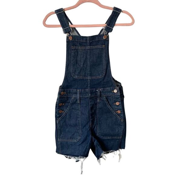 Madewell Overalls Womens XS Blue Wash Denim Pockets Shortalls Raw Hem Cotton - Picture 1 of 13